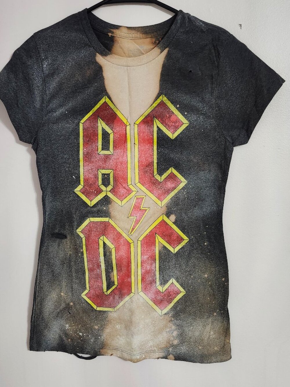 Bleached and distressed AC/DC band shirt size M